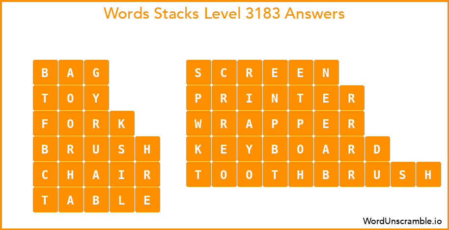 Word Stacks Level 3183 Answers