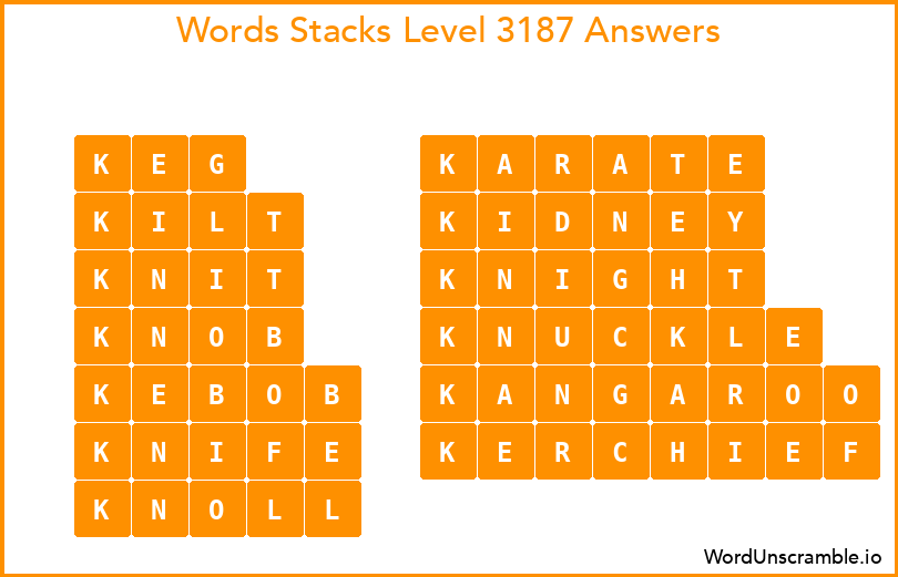 Word Stacks Level 3187 Answers