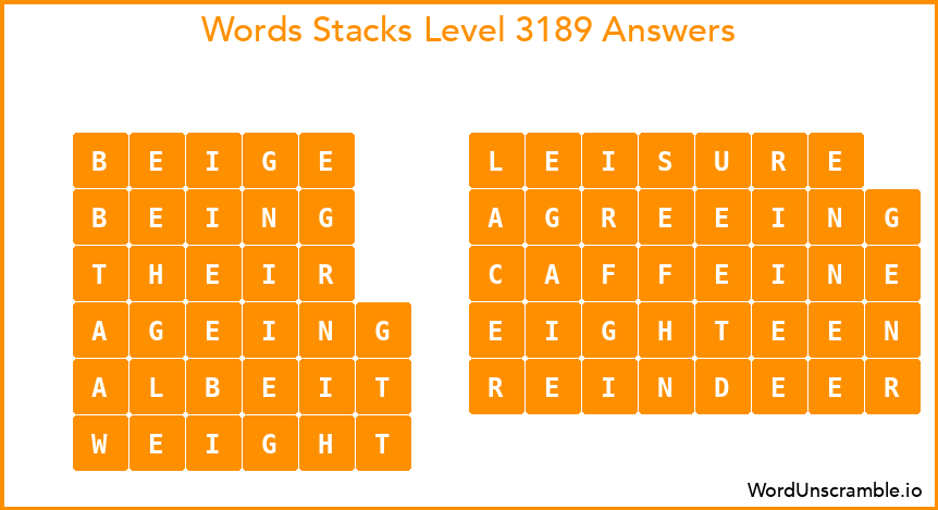 Word Stacks Level 3189 Answers
