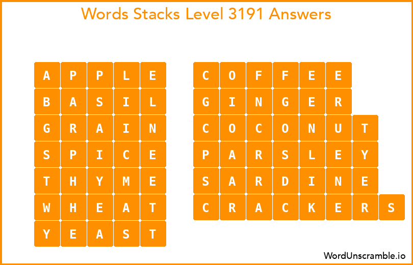 Word Stacks Level 3191 Answers