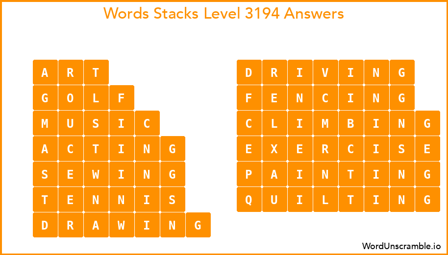 Word Stacks Level 3194 Answers