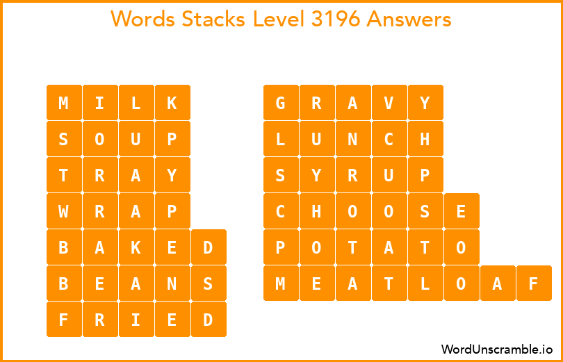 Word Stacks Level 3196 Answers