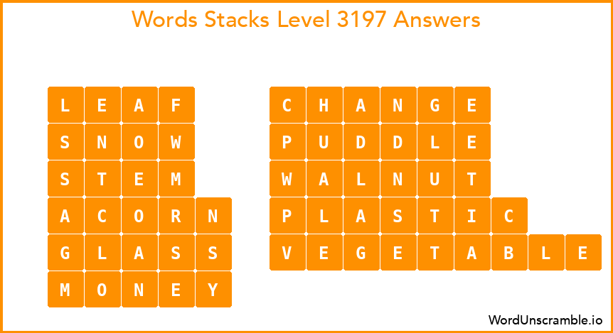 Word Stacks Level 3197 Answers