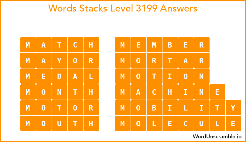 Word Stacks Level 3199 Answers