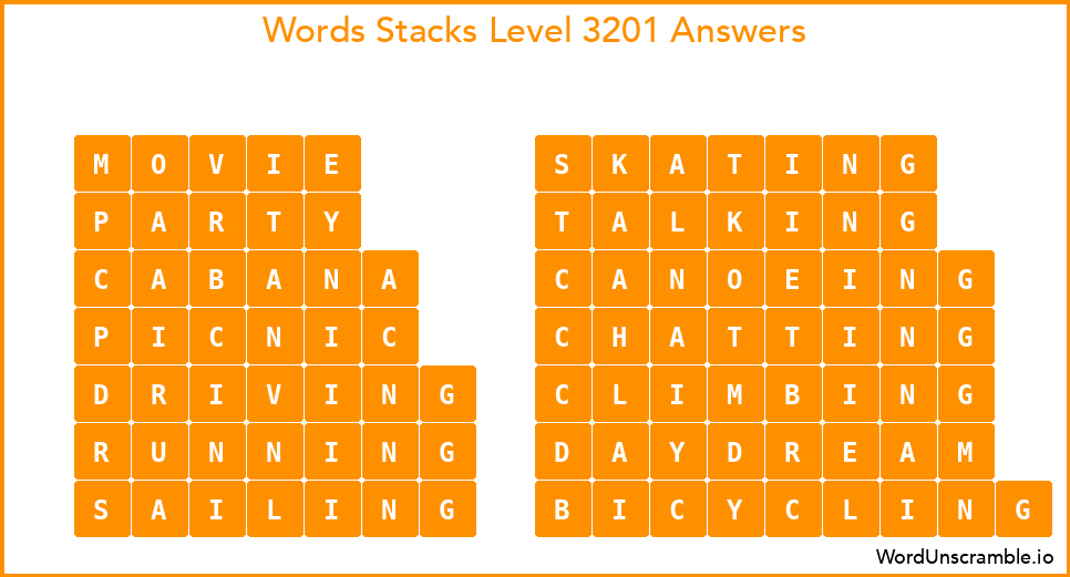 Word Stacks Level 3201 Answers