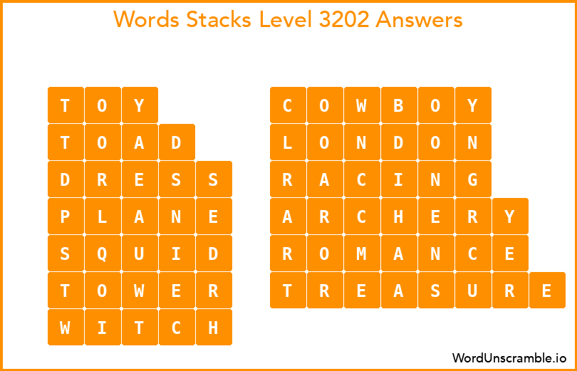 Word Stacks Level 3202 Answers
