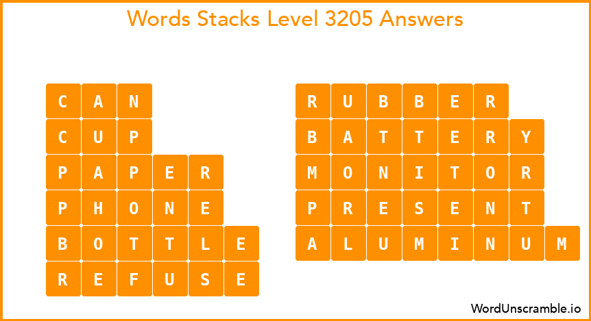 Word Stacks Level 3205 Answers