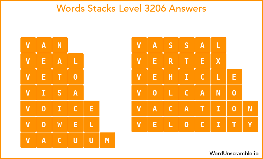 Word Stacks Level 3206 Answers