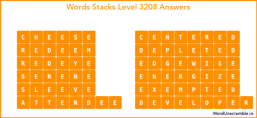 Word Stacks Level 3208 Answers