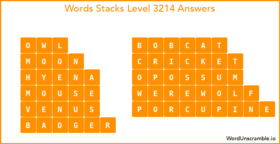 Word Stacks Level 3214 Answers