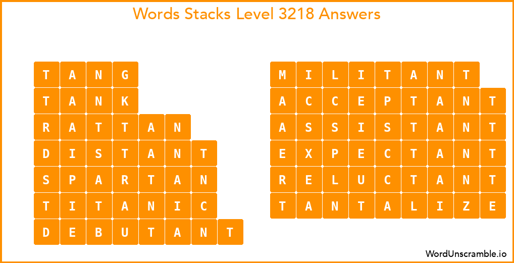 Word Stacks Level 3218 Answers