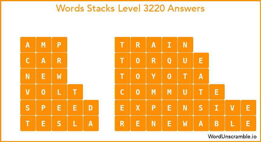 Word Stacks Level 3220 Answers