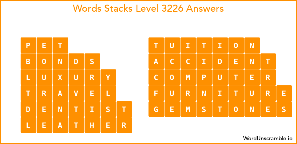 Word Stacks Level 3226 Answers
