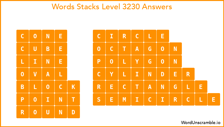 Word Stacks Level 3230 Answers