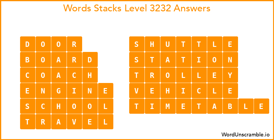 Word Stacks Level 3232 Answers