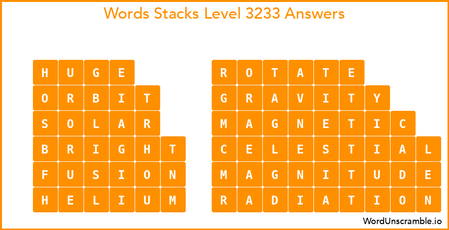 Word Stacks Level 3233 Answers