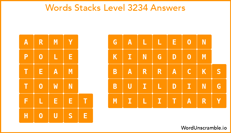 Word Stacks Level 3234 Answers
