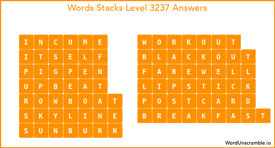 Word Stacks Level 3237 Answers