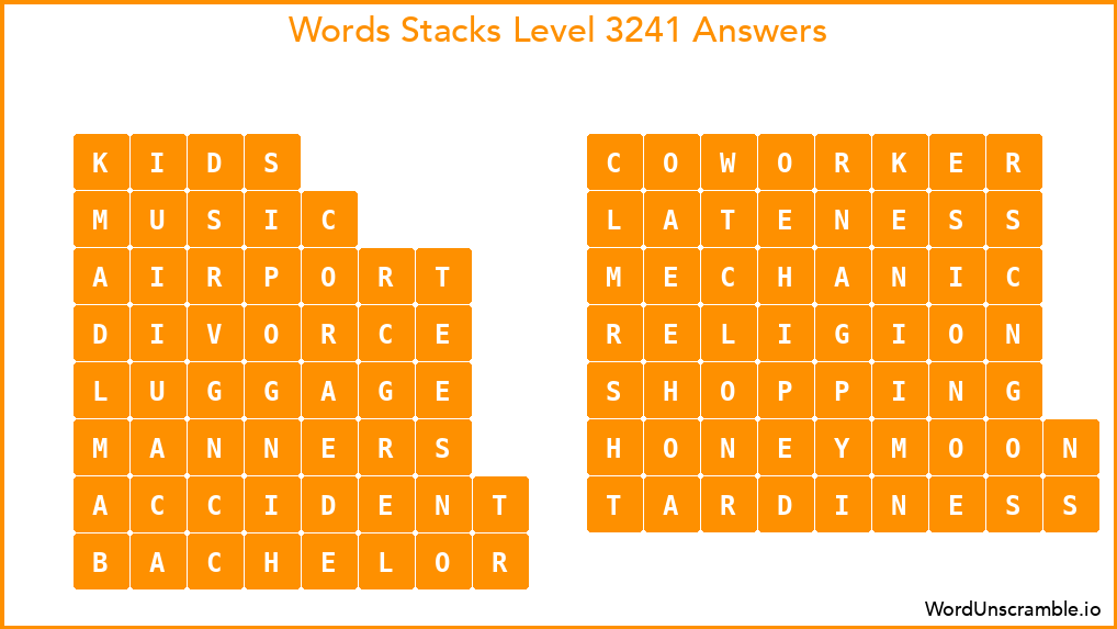 Word Stacks Level 3241 Answers