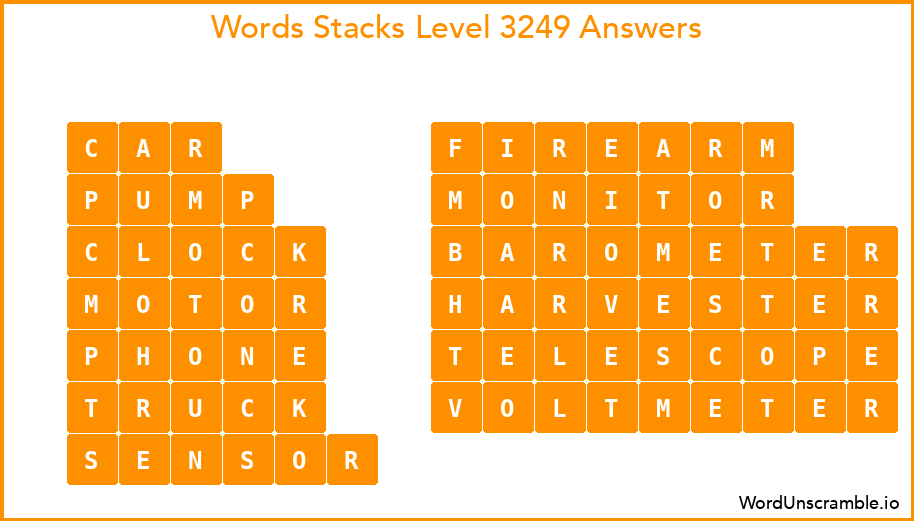Word Stacks Level 3249 Answers