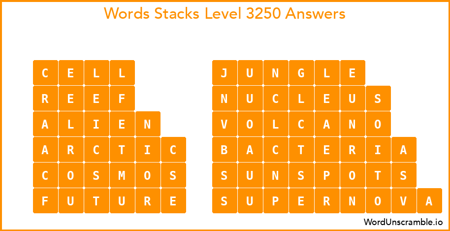 Word Stacks Level 3250 Answers