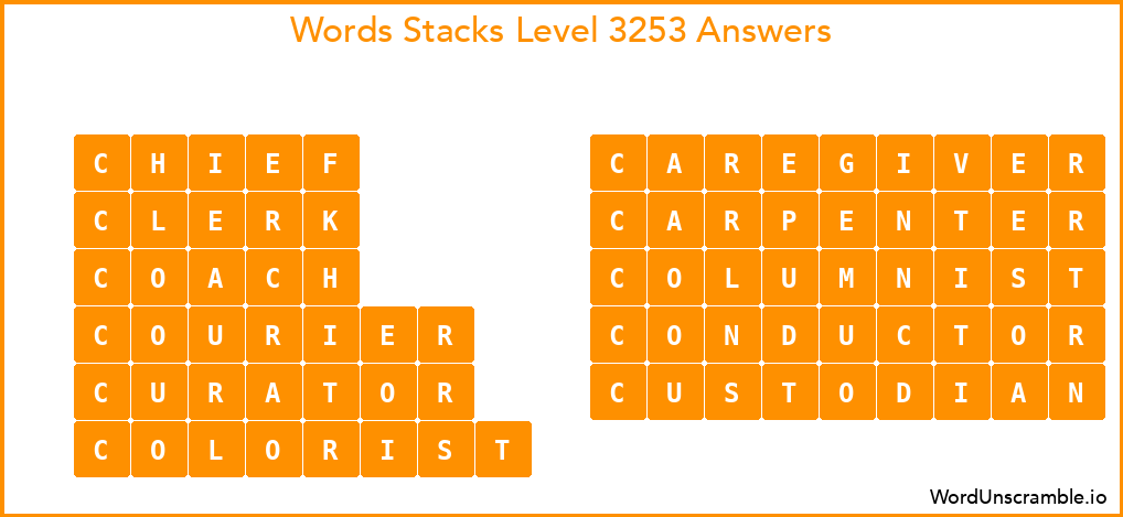 Word Stacks Level 3253 Answers