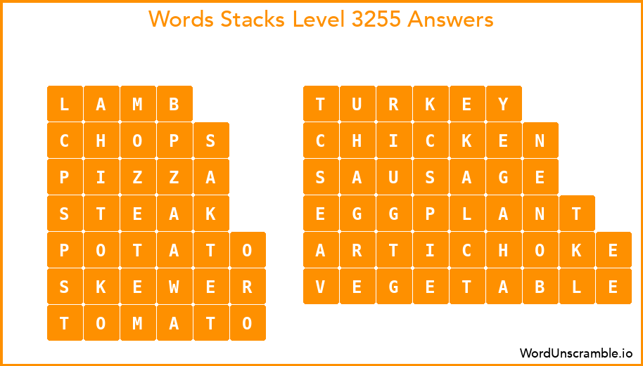 Word Stacks Level 3255 Answers
