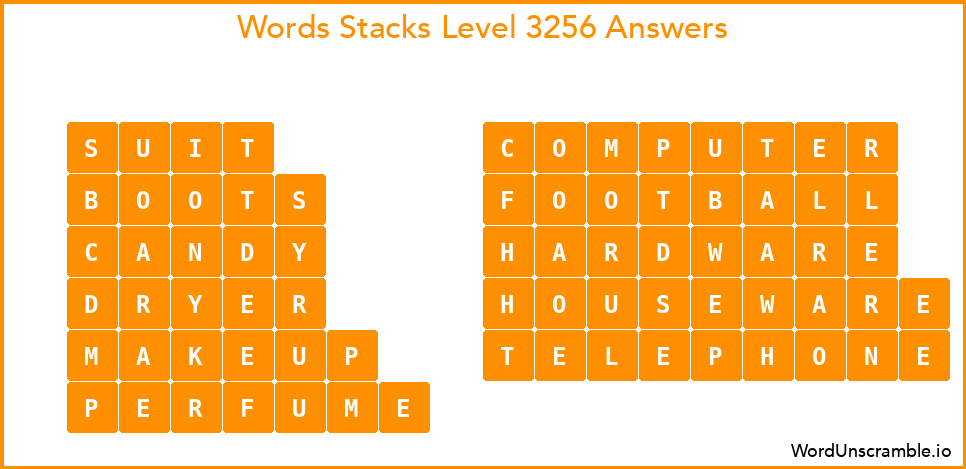Word Stacks Level 3256 Answers