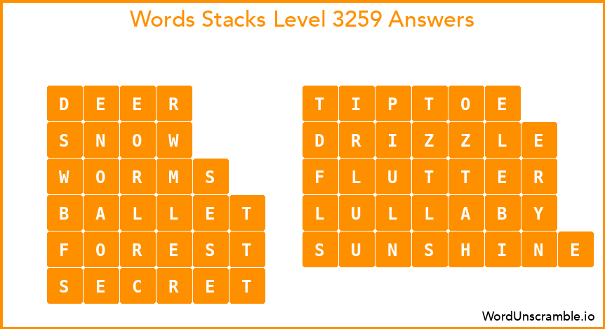 Word Stacks Level 3259 Answers
