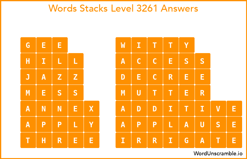 Word Stacks Level 3261 Answers