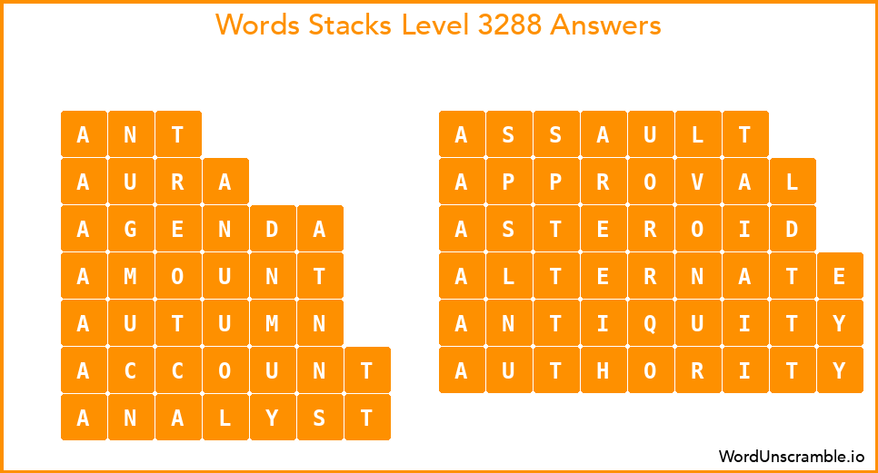 Word Stacks Level 3288 Answers
