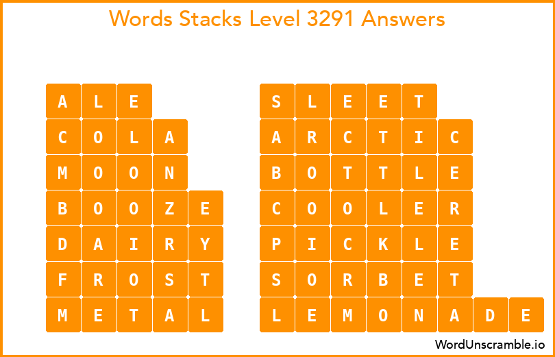 Word Stacks Level 3291 Answers