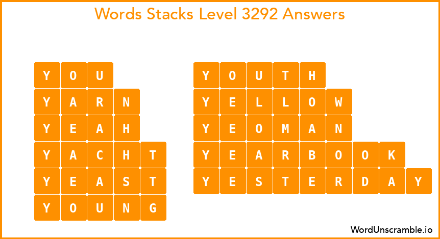 Word Stacks Level 3292 Answers