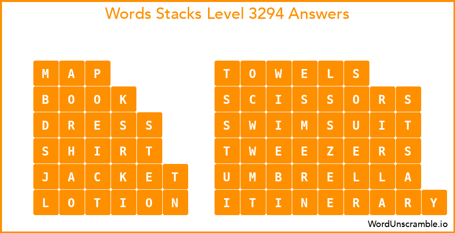 Word Stacks Level 3294 Answers