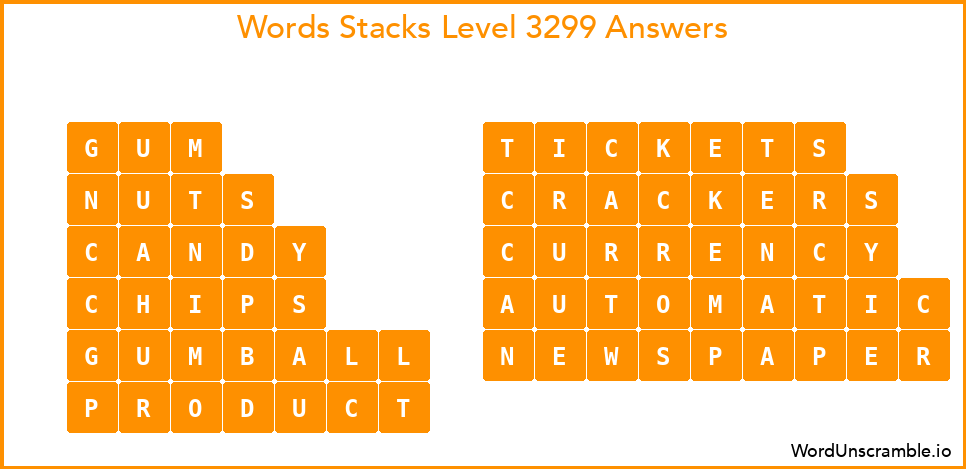 Word Stacks Level 3299 Answers