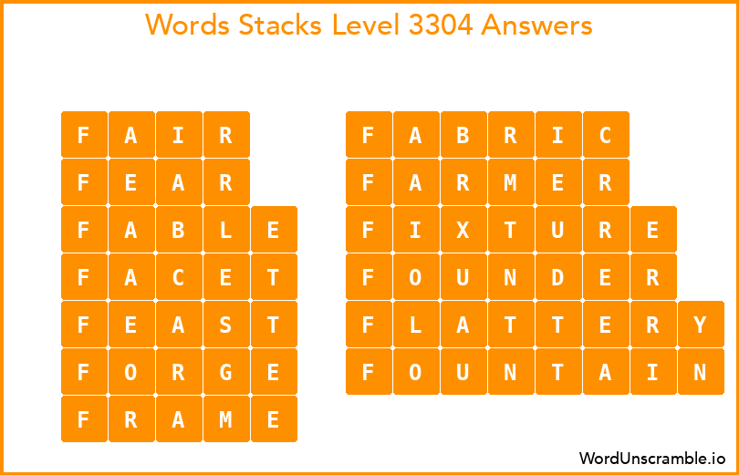Word Stacks Level 3304 Answers