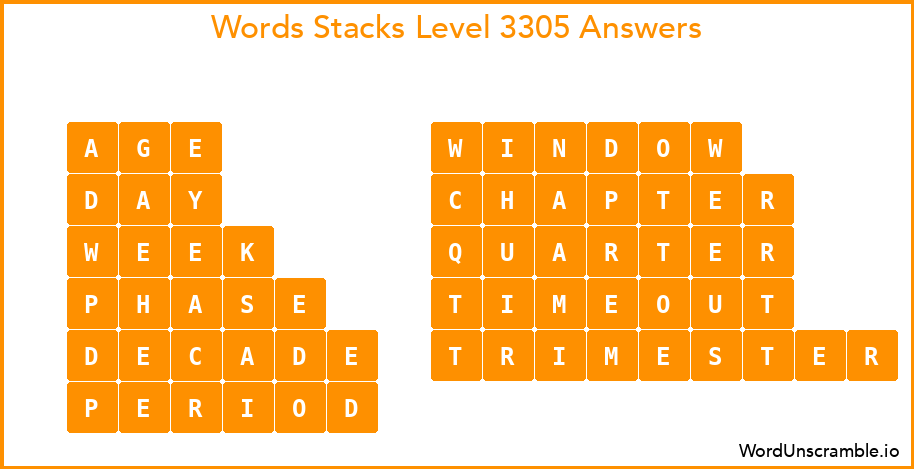 Word Stacks Level 3305 Answers