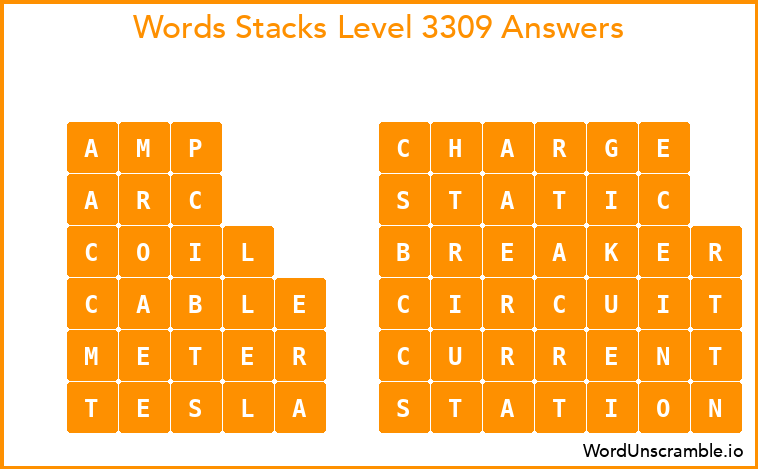 Word Stacks Level 3309 Answers