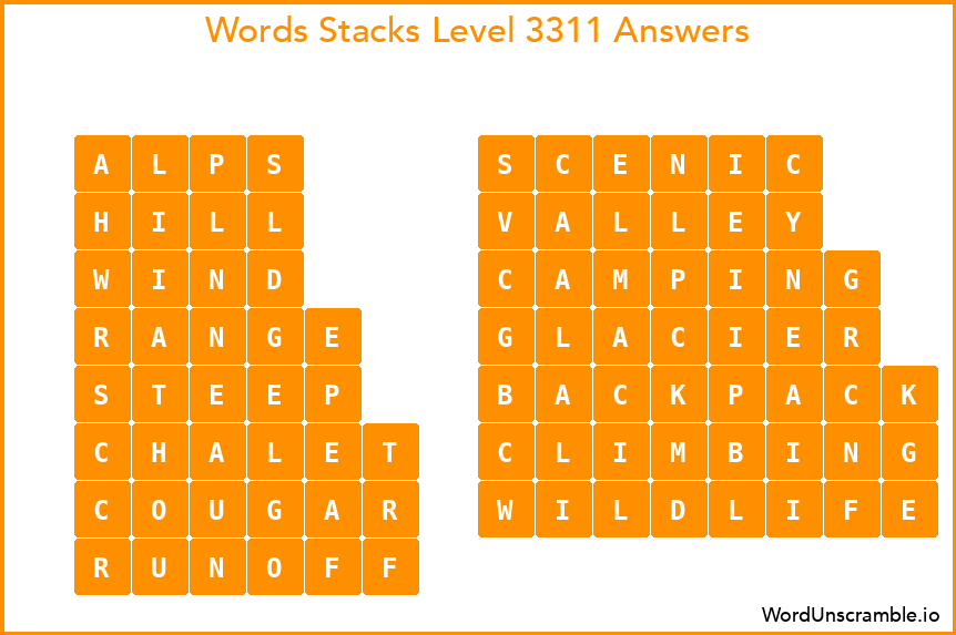 Word Stacks Level 3311 Answers