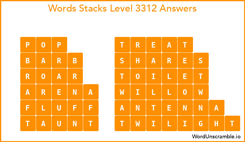 Word Stacks Level 3312 Answers