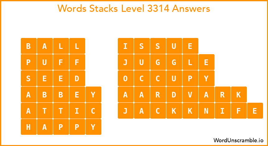 Word Stacks Level 3314 Answers