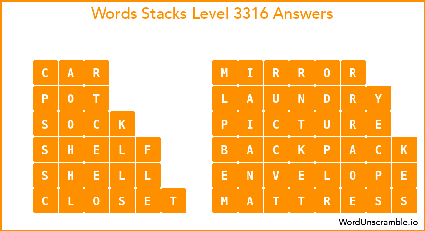Word Stacks Level 3316 Answers
