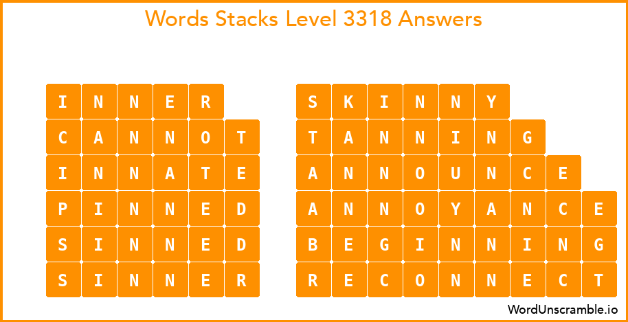 Word Stacks Level 3318 Answers