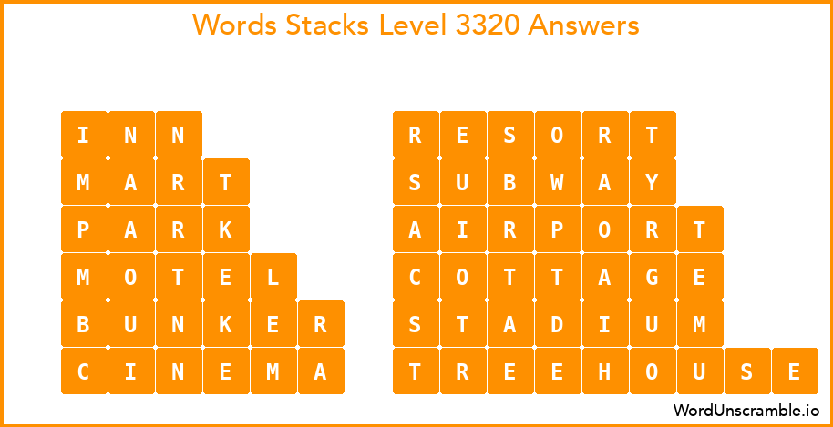 Word Stacks Level 3320 Answers