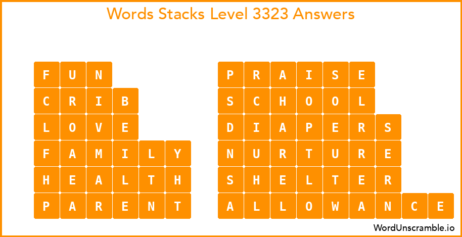 Word Stacks Level 3323 Answers