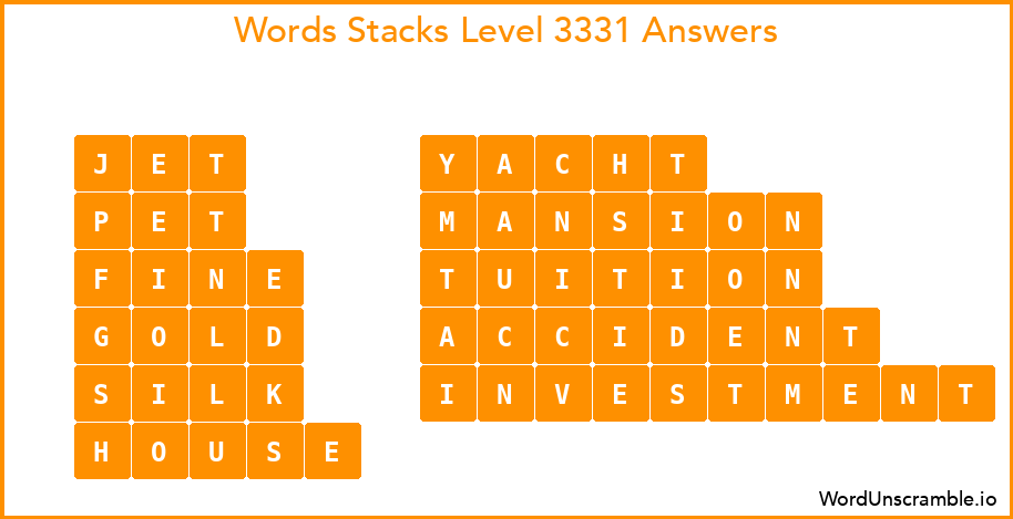 Word Stacks Level 3331 Answers