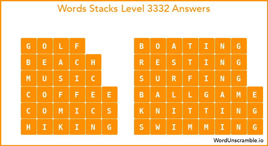 Word Stacks Level 3332 Answers