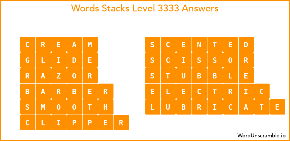 Word Stacks Level 3333 Answers
