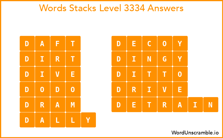 Word Stacks Level 3334 Answers