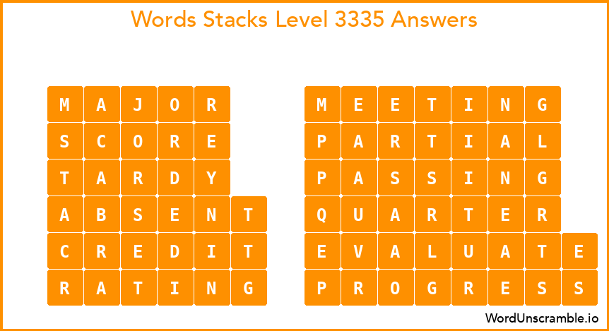 Word Stacks Level 3335 Answers